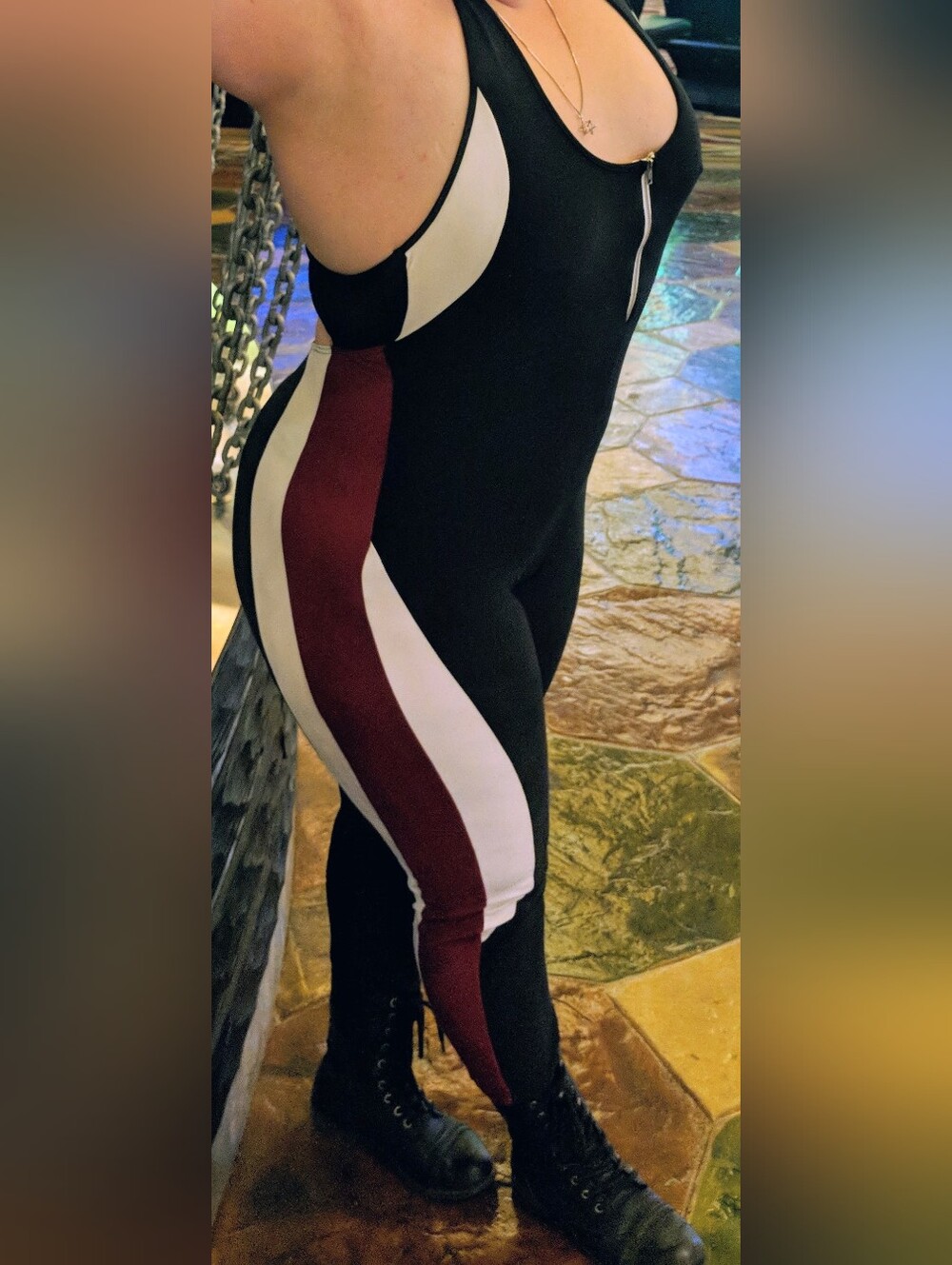 Color Block Jumpsuit in Black & Red Like New